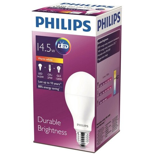 Philips-Saeco Лампа светодиодная Philips 14.5W E27 3000k тепл.бел. ст.колба, 4 шт.