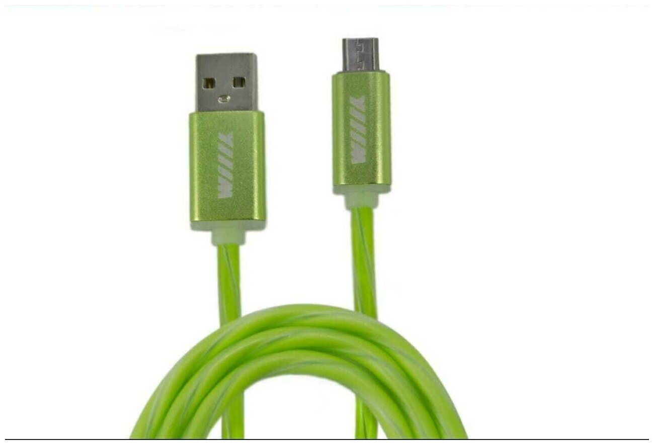 Кабель-переходник светящийся USB-USB Type-C зеленый (CBL710-UTC-10G) WIIIX 1m