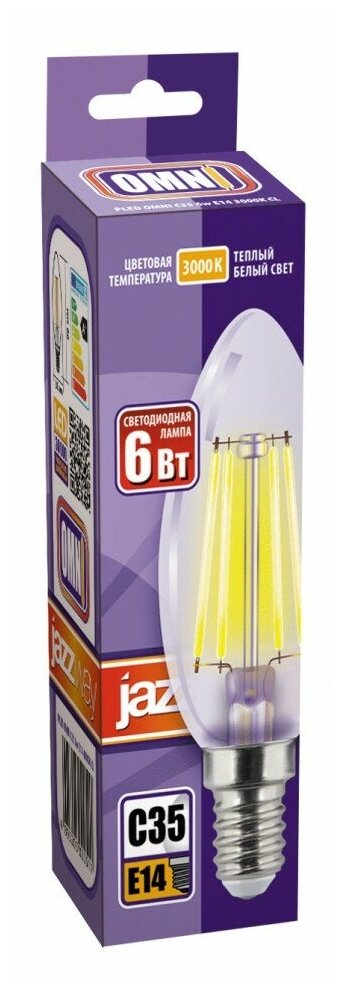 Светодиодная лампа свеча PLED OMNI C35 6w E14 3000K CL 230/50 Jazzway, цена за 1 шт.