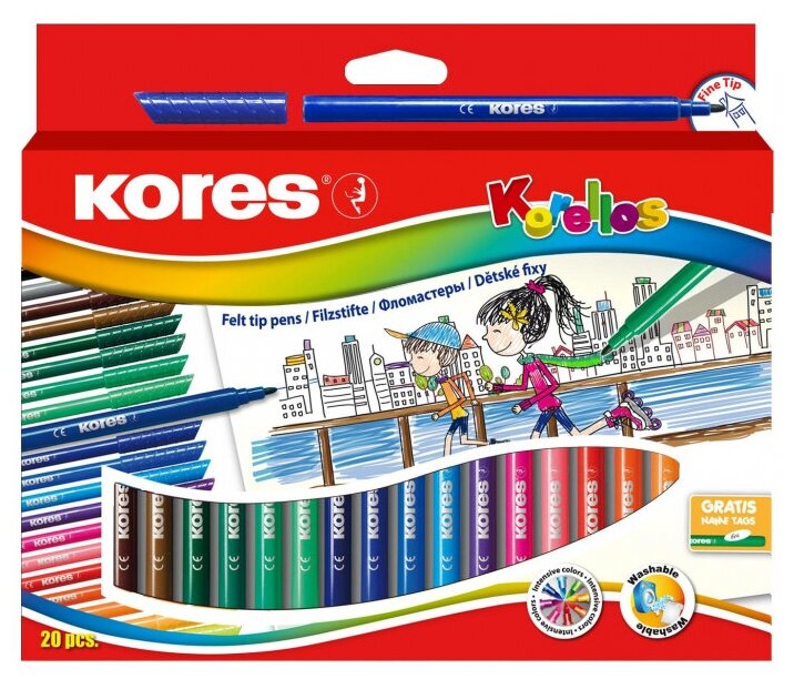 Фломастеры KORELLOS Kores 24 цвета, в картонной коробке с подвесом, 29014