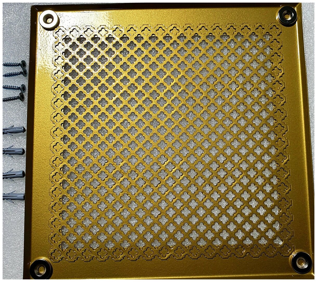 Вентиляционная решетка металлическая на магнитах 200х200мм, тип перфорации мелкий цветок, золотой - фотография № 2