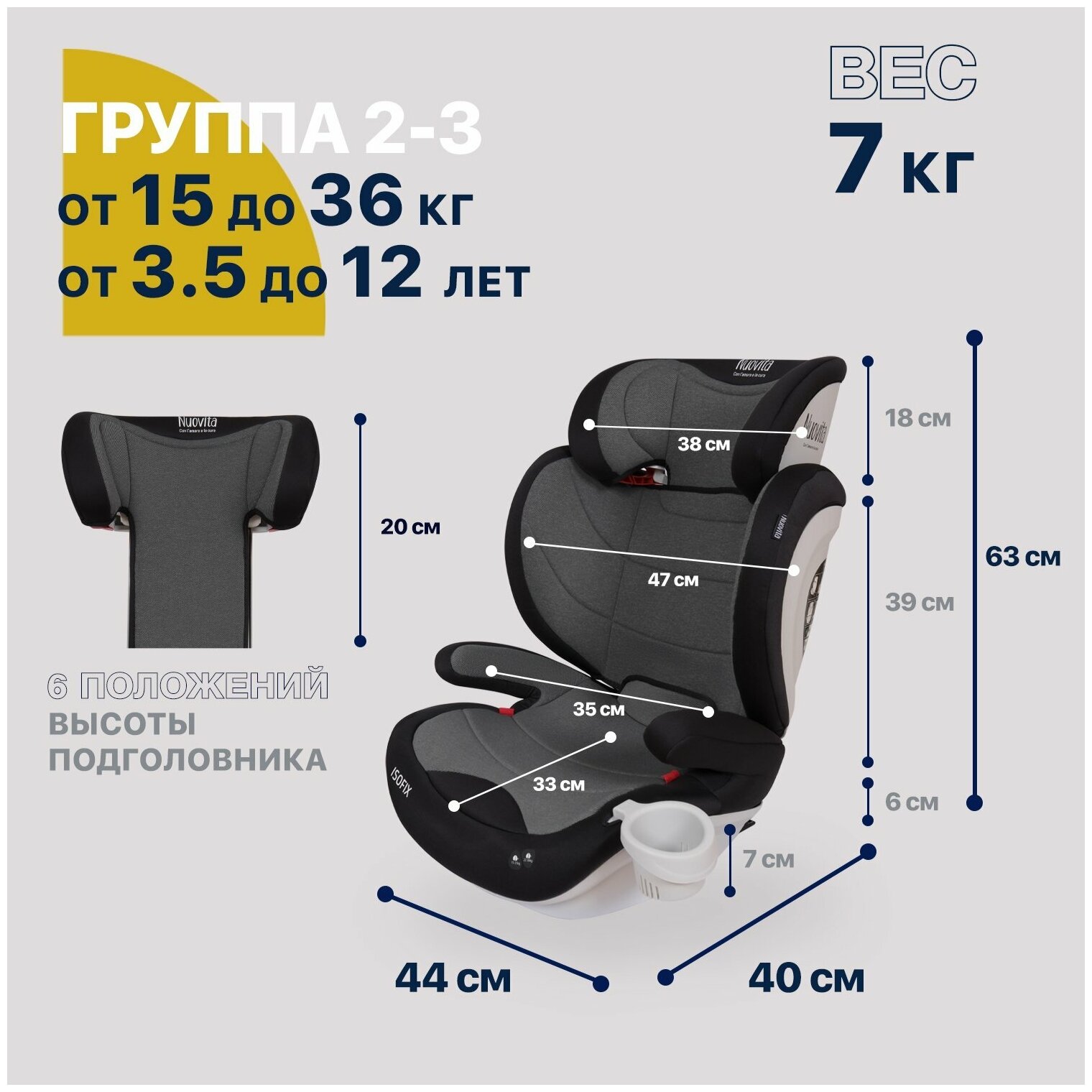 Автокресло группа 2/3 (15-36 кг) Nuovita трансформер Maczione N23i-1