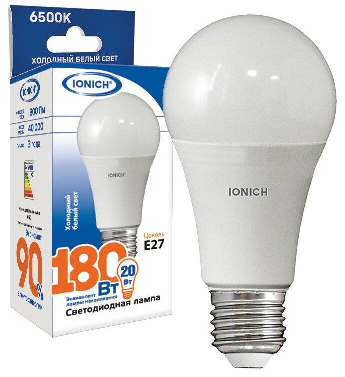 Лампа светодиодная LED груша 20W Е27 1800Лм 6500К 220V IONICH (UNIVersal), арт. 1561