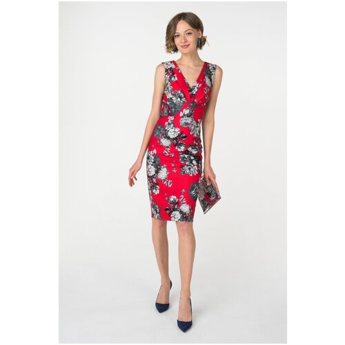 Платье-футляр без рукавов с цветочным принтом Stella Di Mare Dress 761-16 Красный 46