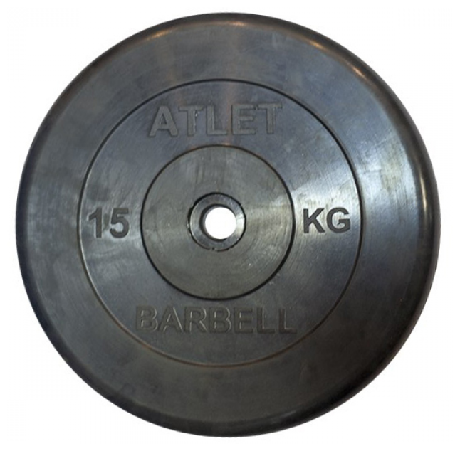 Диск обрезиненный MB Barbell d 26 мм чёрный 15,0 кг Atlet