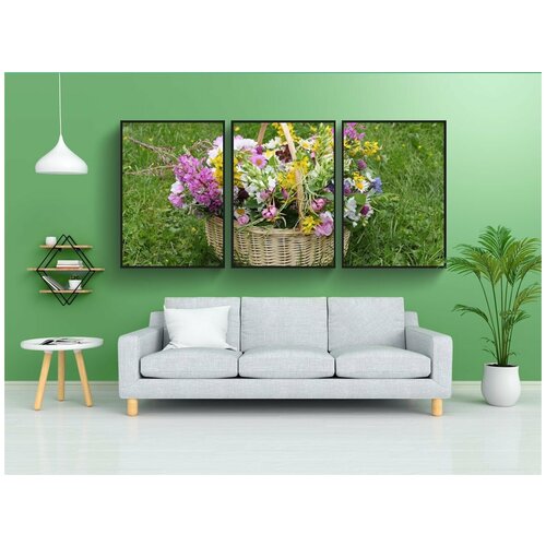 фото Набор модулных постеров для интерьера "букет, цветы, корзина" 60x90 см. в тубусе, без рамки lotsprints