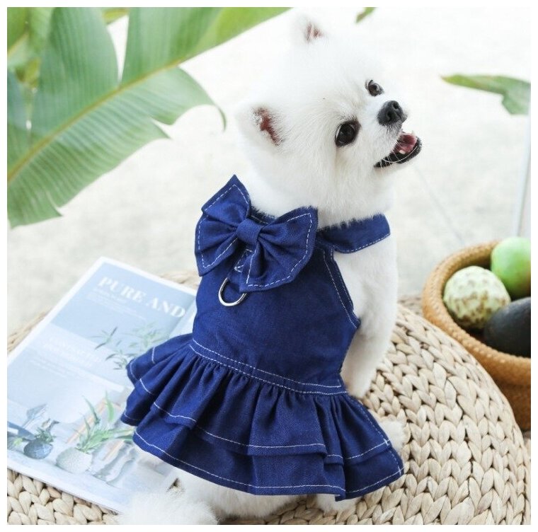 Платье для собак мелких пород и кошек. Джинсовое. Размер XL (38см) - фотография № 1