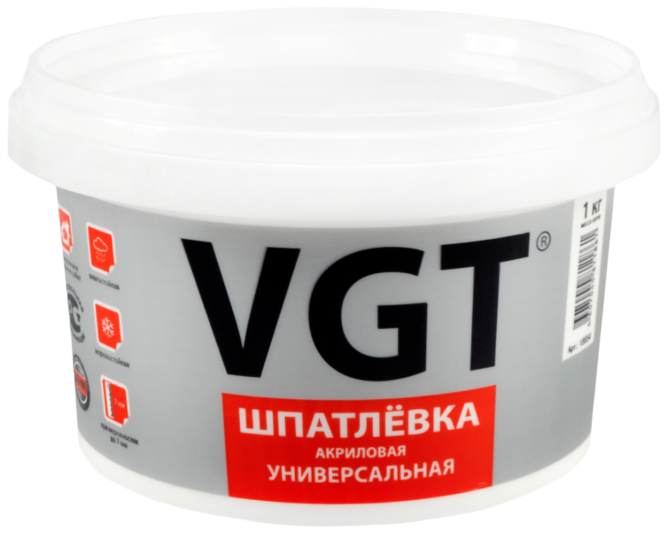 Шпатлевка универсальная для наружных и внутренних работ VGT, акриловая, 1 кг