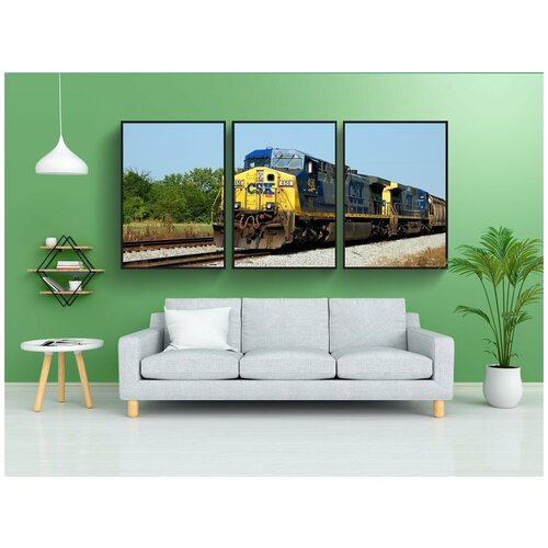 фото Набор модулных постеров для интерьера "дизельный поезд, тренироваться, треки" 60x90 см. в тубусе, без рамки lotsprints