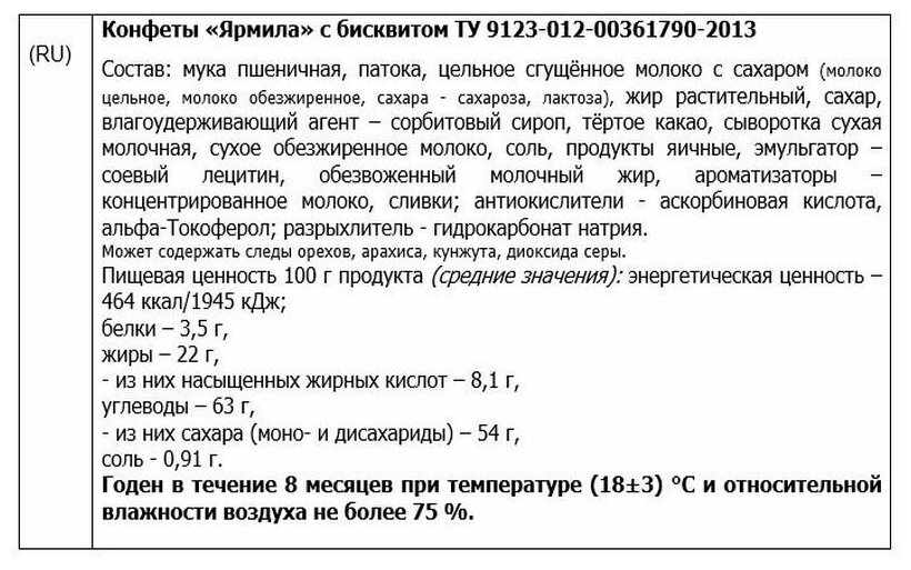 конфеты "Ярмила" с бисквитом 500 гр. акконд - фотография № 4