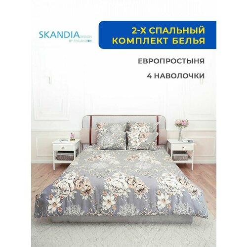 Комплект постельного белья SKANDIA design by Finland 2-x спальный с евро простыней Микро Сатин, 4 наволочки, X065 Постельное белье двуспальное