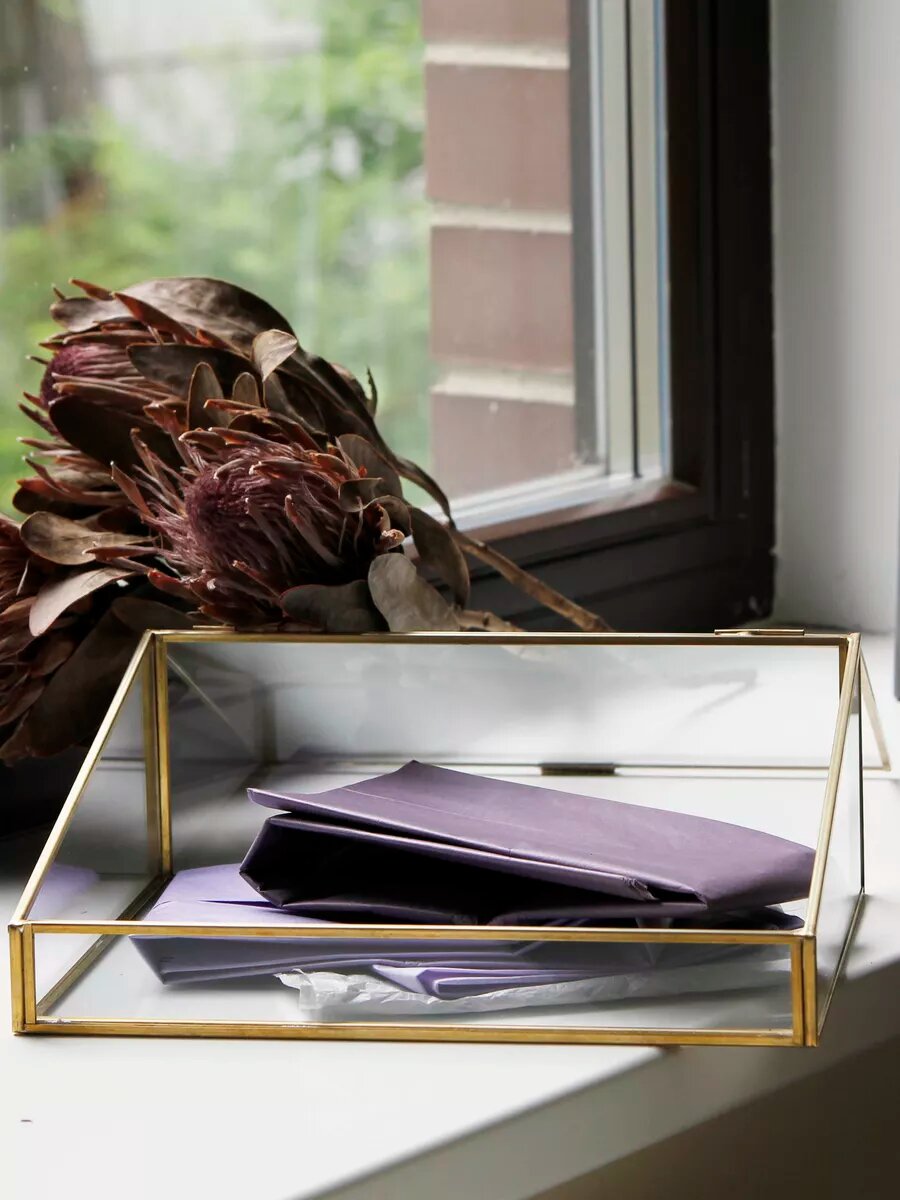 Шкатулка Арт-Птица, асимметричная, для украшений, стекло, латунь, 9,5 x 25 см