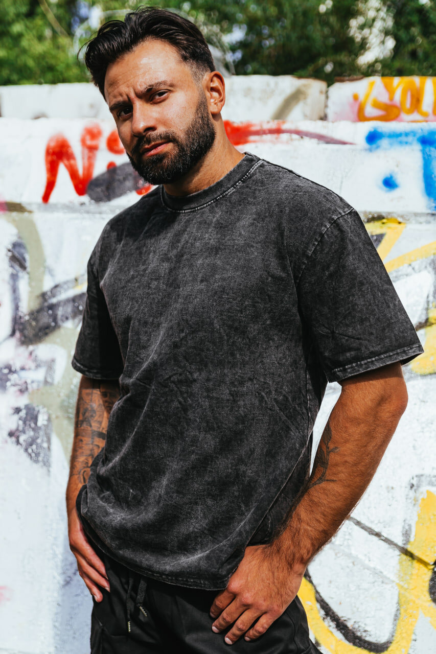 Футболка варенка оверсайз унисекс, 1 шт., размер 2XL, серый меланж/черный — фото 1