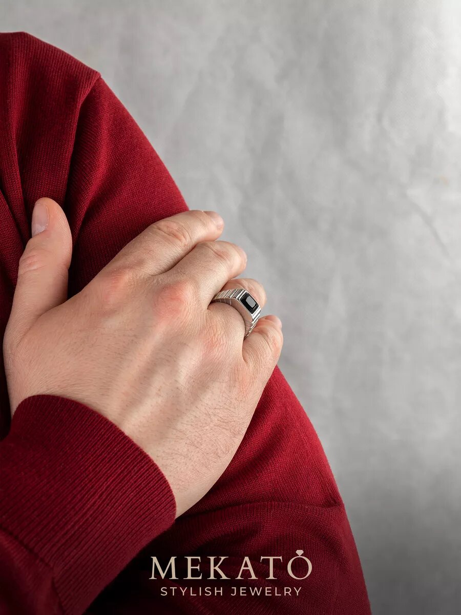 Печатка МЕКАТО, стекло, размер 18, серебряный, черный — фото 1