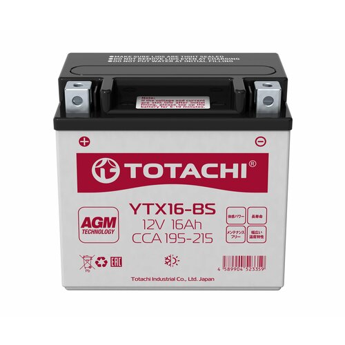 фото Аккумулятор totachi agm 16a/h 12v 150х87х161 ytx16-bs сухозаряженный
