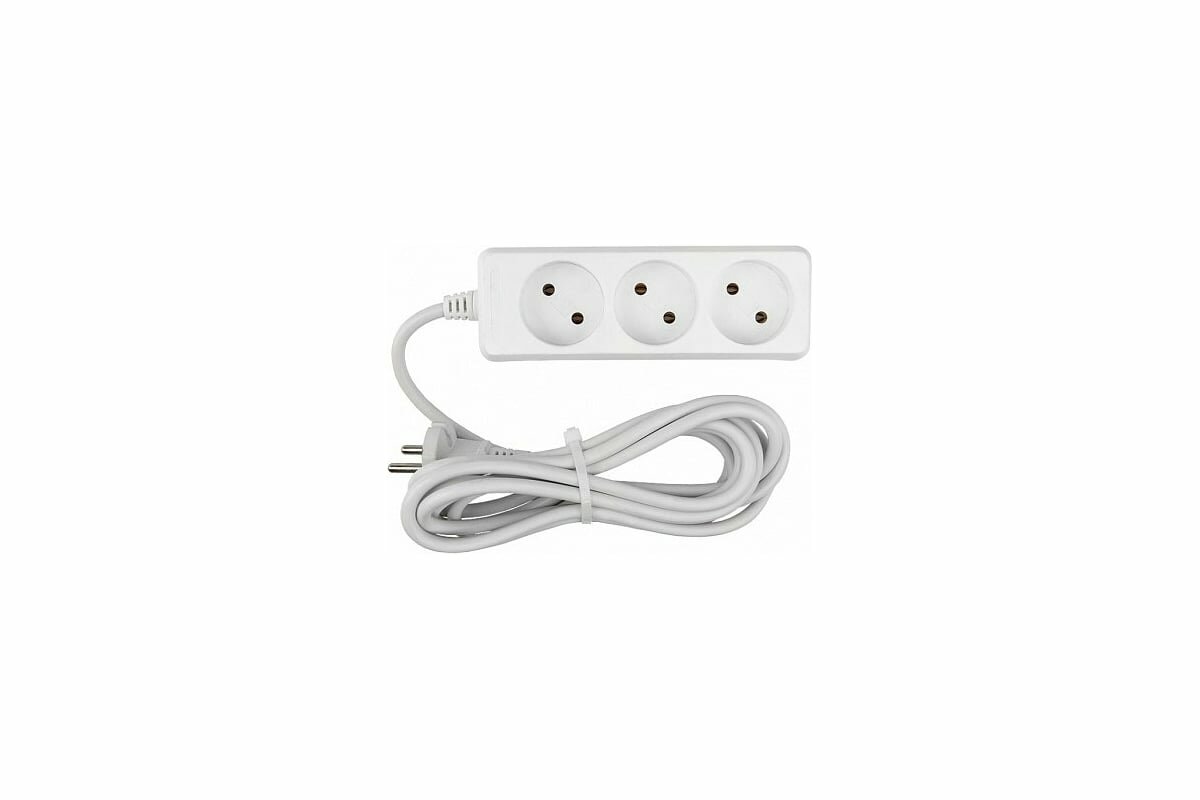 General Lighting Systems Удлинитель бытовой 3 розетки без заземления и выключателя 15 метра 10А 2200Вт Белый GES-10-2x075-3-15m 470030