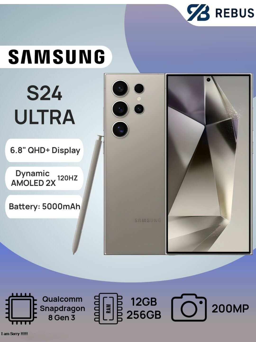 Смартфон Samsung Galaxy S24 Ultra, 2 SIM, 12GB, 256GB, AMOLED 2x, 6.8", 100МП
