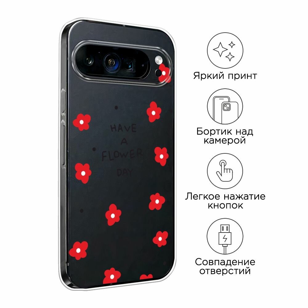 Чехол на Google Pixel 9 Pro XL / Гугл Пиксель 9 Про XL с принтом "Have a flower day 2", прозрачный — фото 1