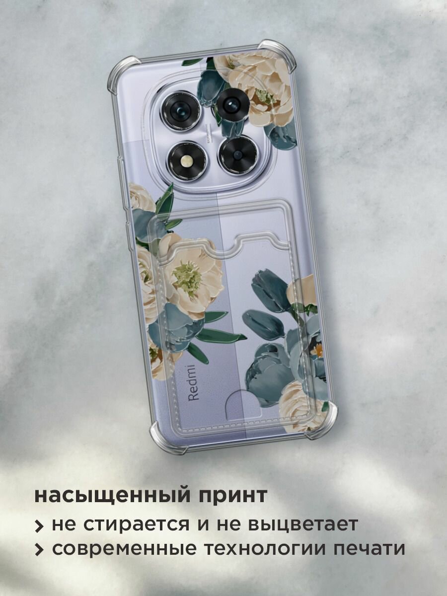 Чехол на Poco X7/Xiaomi Redmi Note 14 Pro 5G (Поко X7) с картой и принтом "Бежевые и голубые бутоны" — фото 1