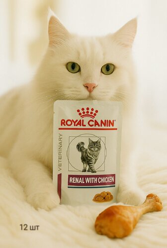 Изображение товара Влажный корм Royal Canin Renal chicken, для кошек лечение почек, Ветеринарная диета, с цыпленком 12 шт*85 г