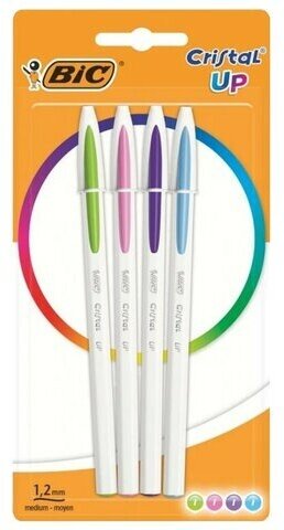 Ручки шариковые BIC "Cristal Up Fun", набор 4 цвета (салатовый, розовый, фиолетовый, голубой), узел 1 мм, линия 0,32 мм, блистер, 949870