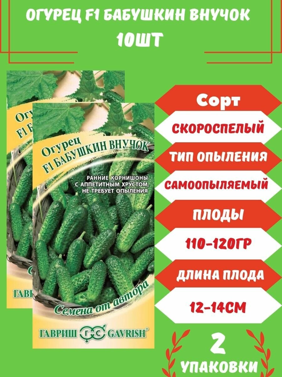 Огурец Бабушкин Внучок F1 10 семян 2 упаковки