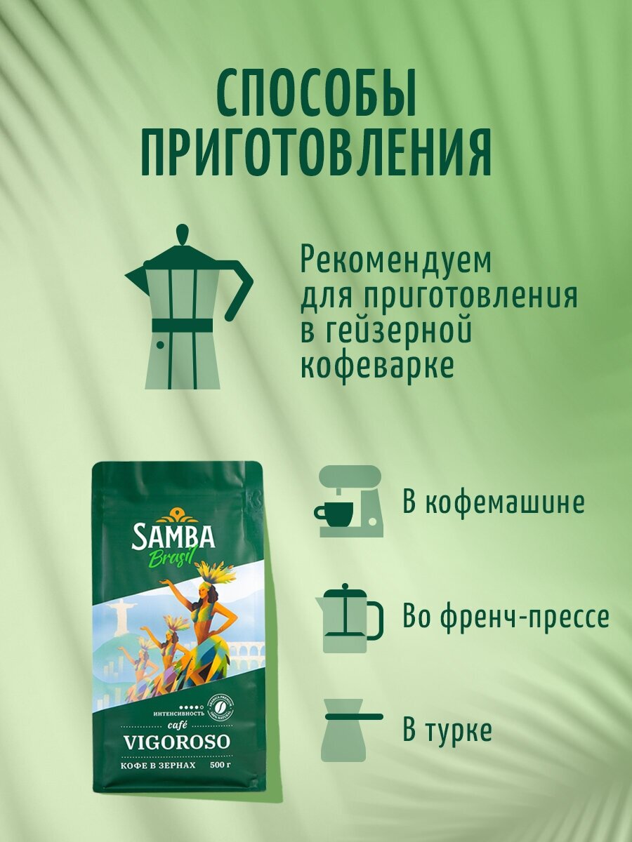 Кофе в зернах Samba Cafe Brasil VIGOROSO, арабика, робуста, средняя обжарка, 500 гр