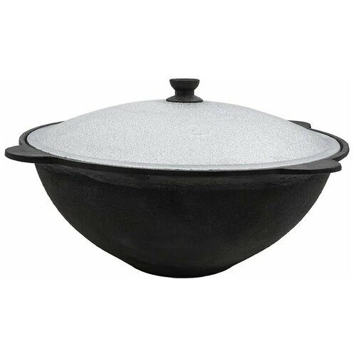 Узбекский чугунный казан (плоское дно) 12 л с крышкой Наманган