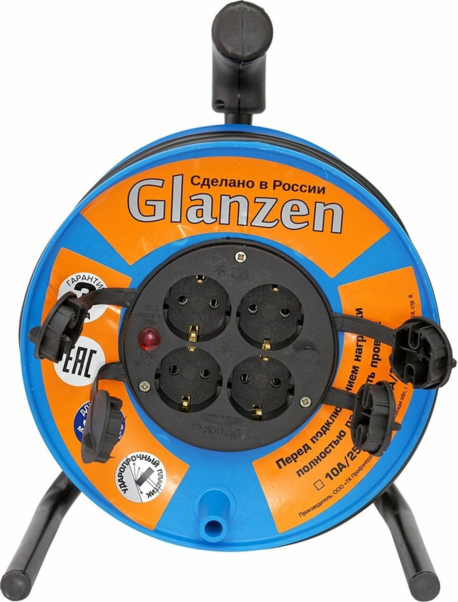 Удлинитель силовой на катушке GLANZEN 4 гн ПВС 3х1,5 мм 40 м - фото №8