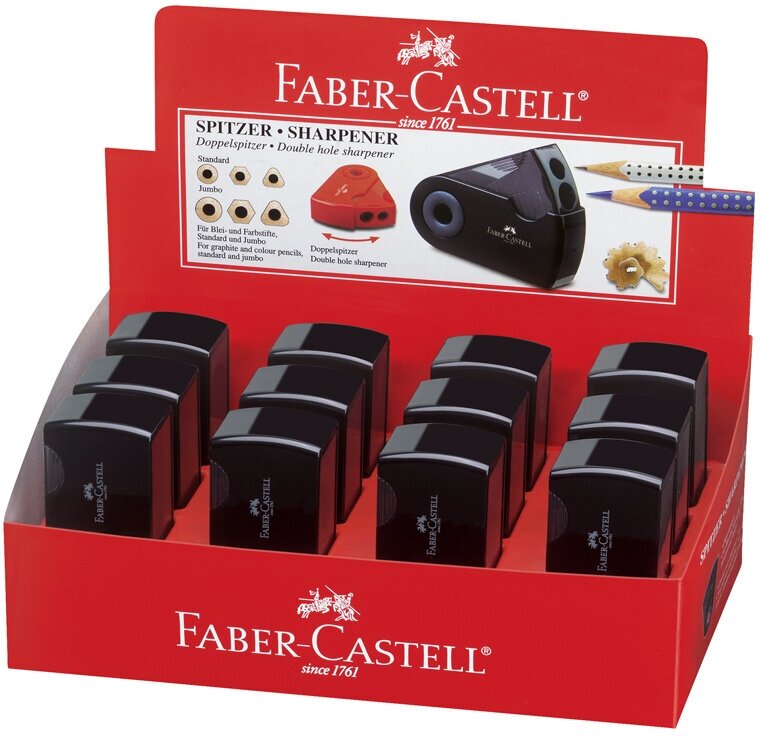 Точилка пластиковая Faber-Castell "Sleeve", 2 отверстия, контейнер, черная