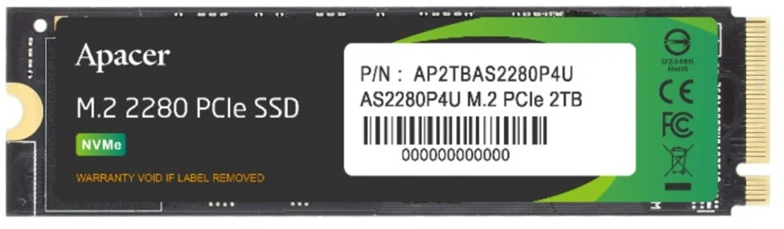 Твердотельный накопитель SSD Apacer AS2280P4U 2TB M.2 2280 PCIe Gen3x4, R3500/W3000 Mb/s, 3D NAND, MTBF 1.8M, NVMe, 1300TBW, Retail, 5 years