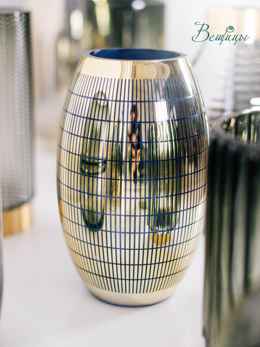 Декоративная ваза из стекла с золотым напылением, Д143 Ш143 В235, золотой Hoff - фото №4