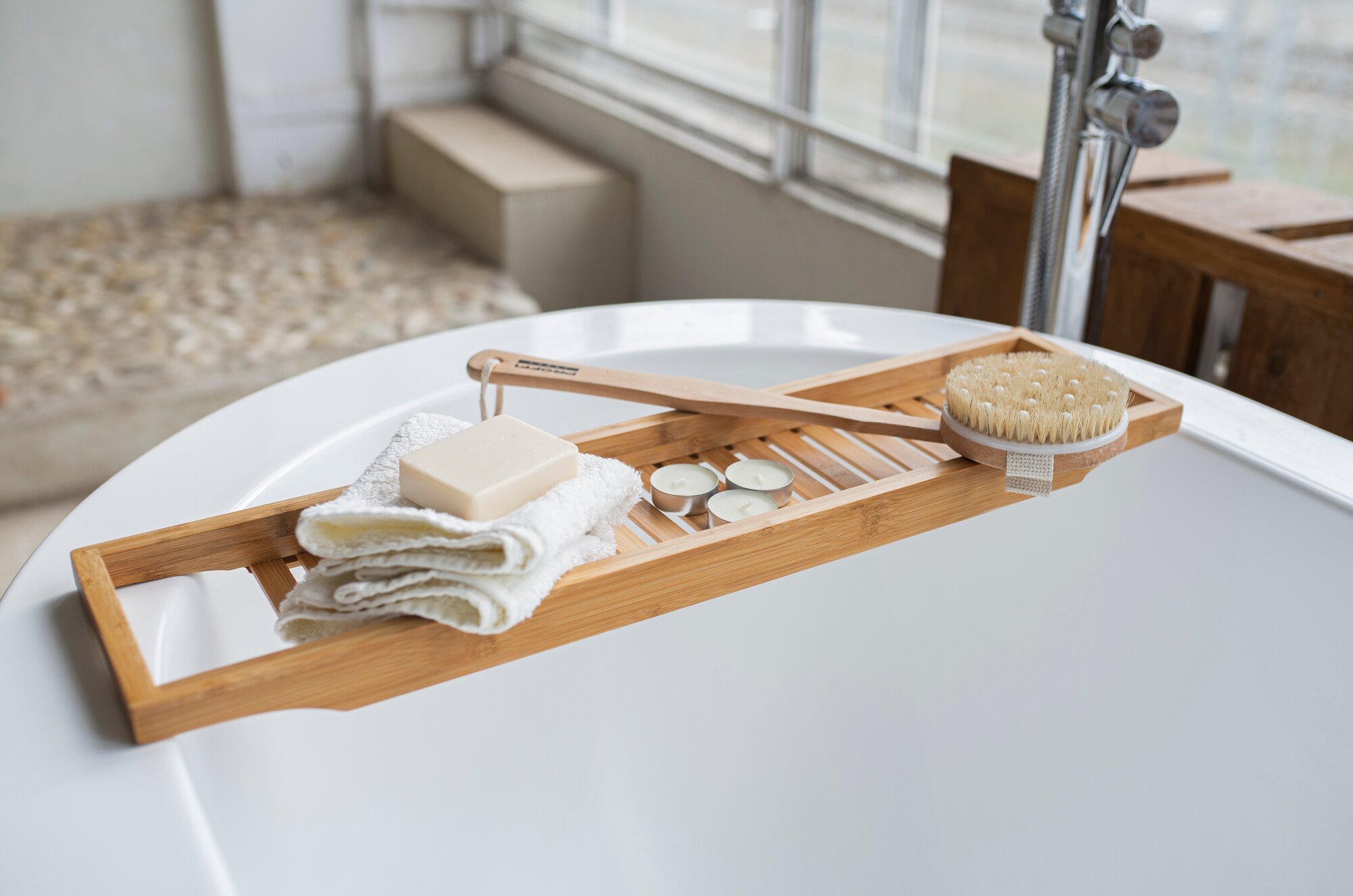 Столик для ванной комнаты / полка для ванны PROFFI HOME PH10201 Natural, бамбук