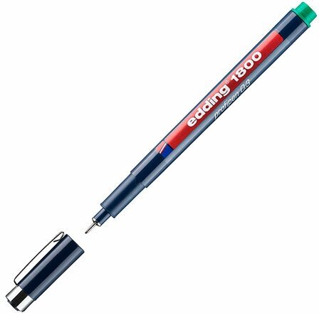 Капиллярная ручка (рапидограф)-фломастер для черчения EDDING 1800/03/4, круглый наконечник, зеленый, 0.3мм,