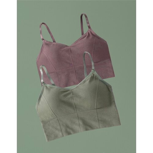 Топ прилегающий силуэт, воротник отсутствует, дышащий материал, комплект 2 шт,  размер M, зеленый, фиолетовый