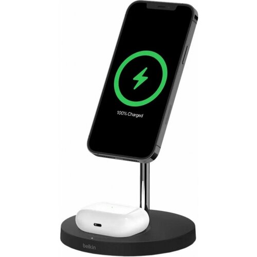 Беспроводная зарядная станция BoostCharge Pro 2-в-1 с официальной поддержкой MagSafe 15W, Черный беспроводное зарядное устройство nomad base one v2 с поддержкой magsafe 15 вт чёрный карбид