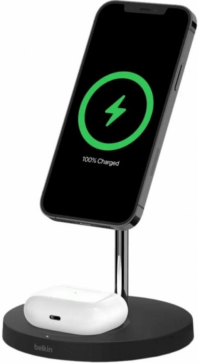 Беспроводная зарядная станция BoostCharge Pro 2-в-1 с официальной поддержкой MagSafe 15W, Черный