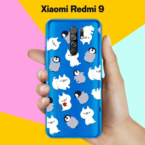 Силиконовый чехол Котики и пингвины на Xiaomi Redmi 9 силиконовый чехол котики на xiaomi mi 9