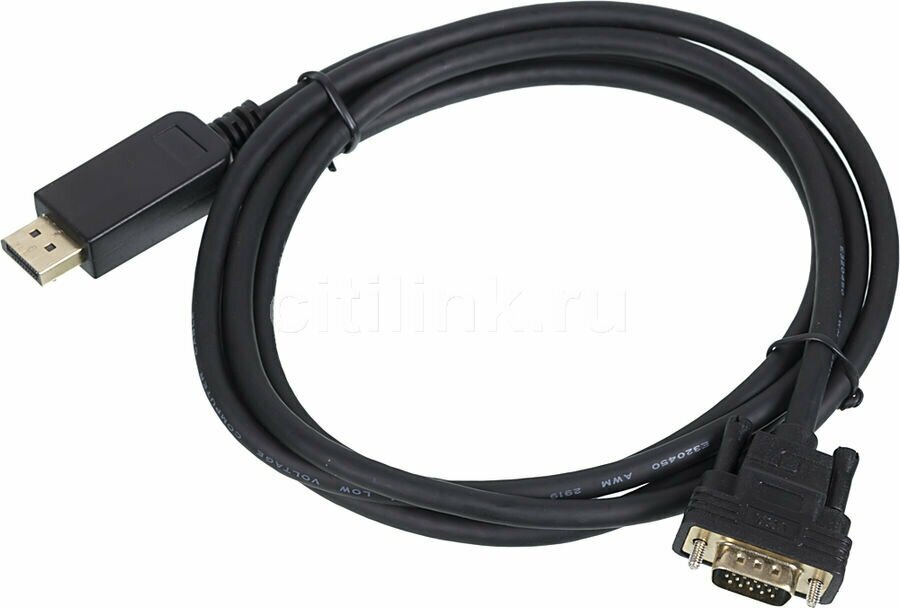 Кабель 1.1v, DisplayPort (m) - VGA (m), GOLD , 2м, черный