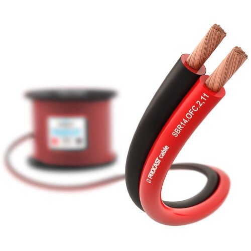 Инсталляционный красно-черный акустический кабель 2х2,11mm² PROCAST Cable SBR 14. OFC 25м кабель акустический с катушки двухжильный procast cable sbr 14 ofc 2 11 1 м
