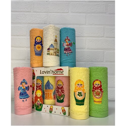 Набор кухонных салфеток из 6шт; Символ России «Матрешка»; Турция