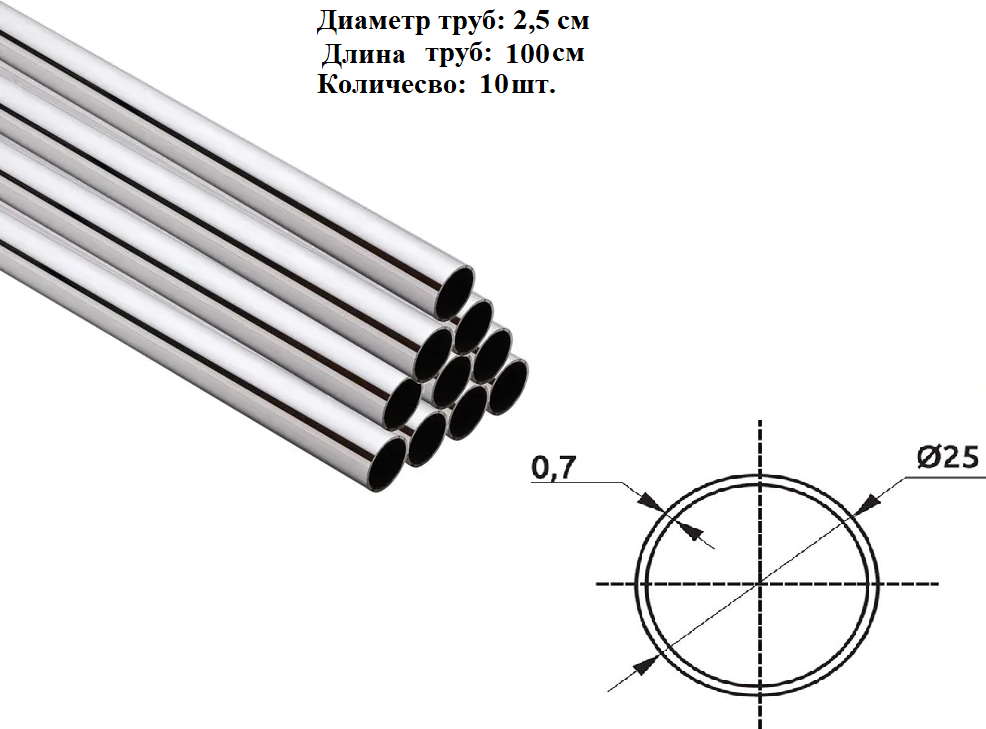 Труба хромированная к системе Джокер Joker 50см d25мм 10шт - фотография № 1
