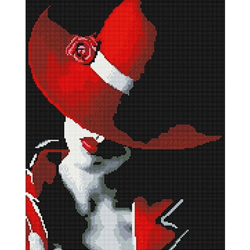 картина по номерам дама в красной шляпе 40x50 см Алмазная мозаика Дама в красной шляпе, 40x50 см, ВанГогВоМне