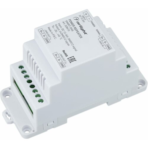 028415 Усилитель SMART-DMX (12-36V, 2CH, DIN) (Arlight, IP20 Пластик, 5 лет) arlight контроллер распределитель ln dmx 8ch 230v arlight ip20 металл 1 год 019502