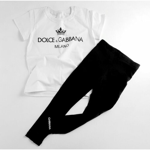 Комплект одежды , футболка и легинсы, повседневный стиль, размер 128, черный, белый