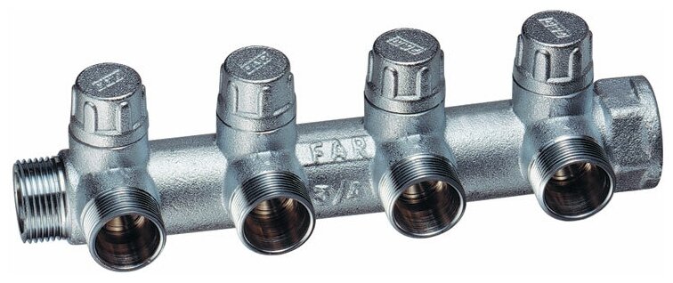 Запорный коллектор FAR 3/4" ВР-НР с 4 отводами М24х19 (FK 3906 C34)