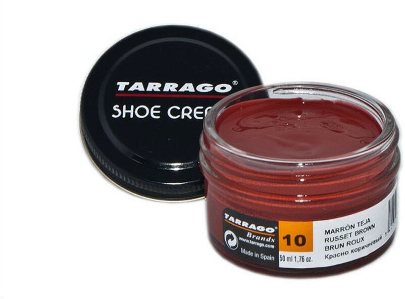 Крем для обуви Shoe Cream TARRAGO, цветной, банка стекло, 50 мл. (010 (russet brown) красно-коричневый)