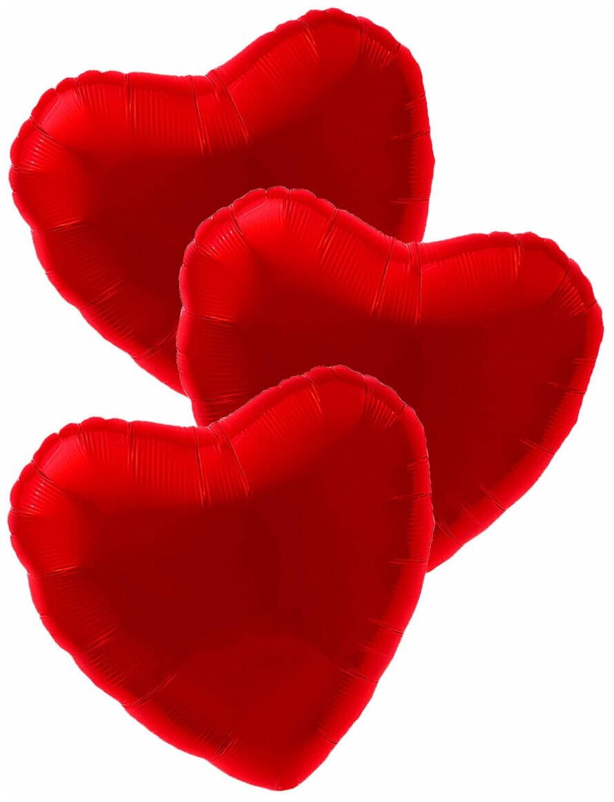 Воздушные шары фольгированные Agura Сердца, Металлик, Красный, 46 см, набор 3 шт
