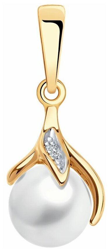 Подвеска, красное золото, 585 проба, фианит, жемчуг пресноводный культивированный