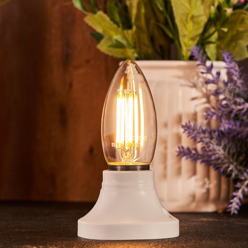 Лампа филаментная Rexant Свеча CN35, 9,5 Вт, 2700 К, Е27, теплый свет